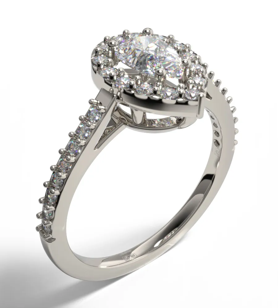 White gold diamond ring on white background