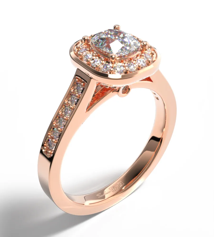 Rose gold diamond ring on white background